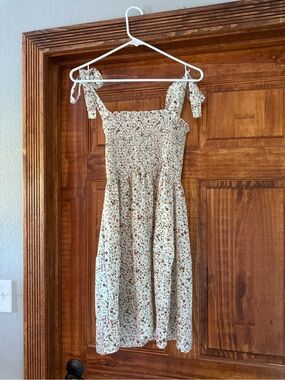 Smocked Floral Tie-Shoulder Sundress in Cream
